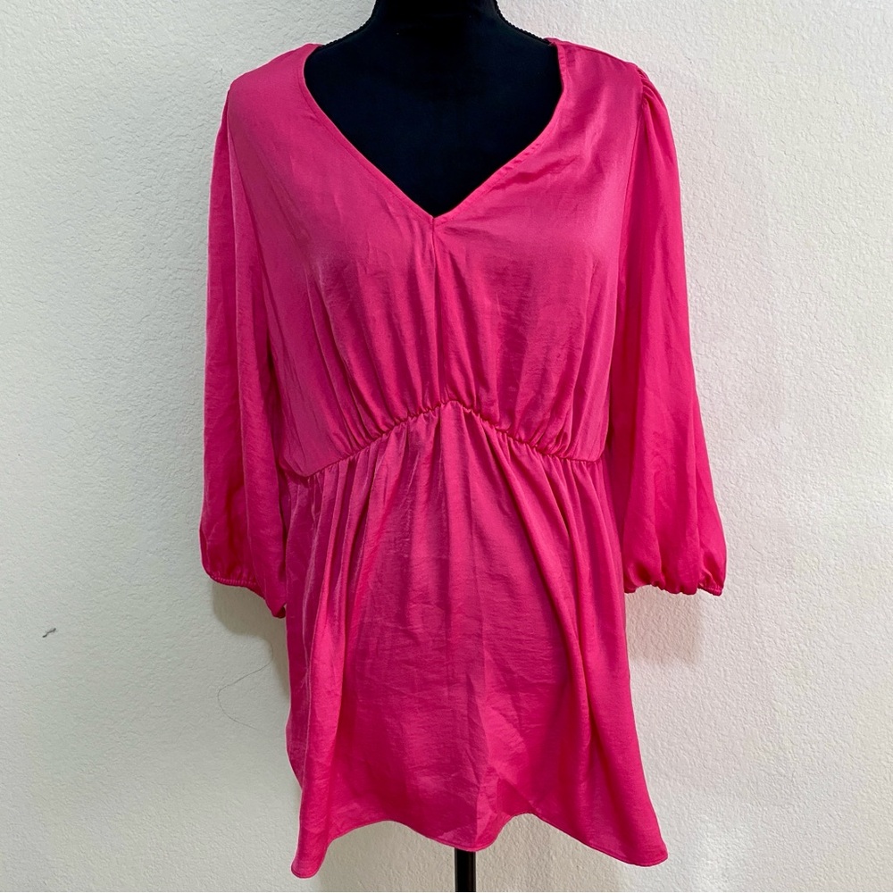 NWT Isabel Maternity Hot Pink Open Back Blouse V-Neck Long Sleeve Top XL Target